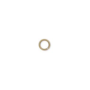 Jump ring, antique gold-plated brass, 5.5mm round, 4mm inside diameter, 20 gauge. Sold per pkg of 100.