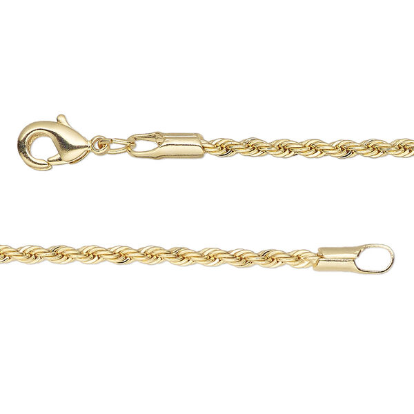 Chain, gold-finished brass, 2.1mm rope, 16 inches with lobster claw clasp. Sold individually. image number 0