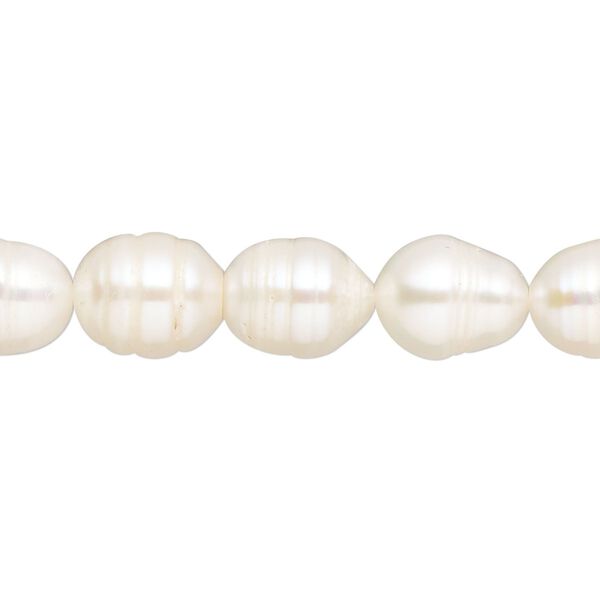 Pearl, cultured freshwater (bleached), white, 9x8mm-14x13mm rice, D grade, Mohs hardness 2-1/2 to 4. Sold per 15-inch strand. image number 0