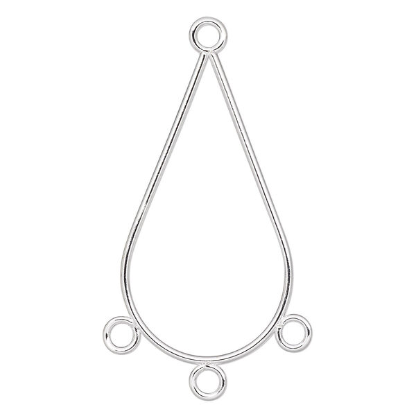 Focal, silver-plated steel, 33x19mm teardrop with 3 loops. Sold per pkg of 10. image number 0