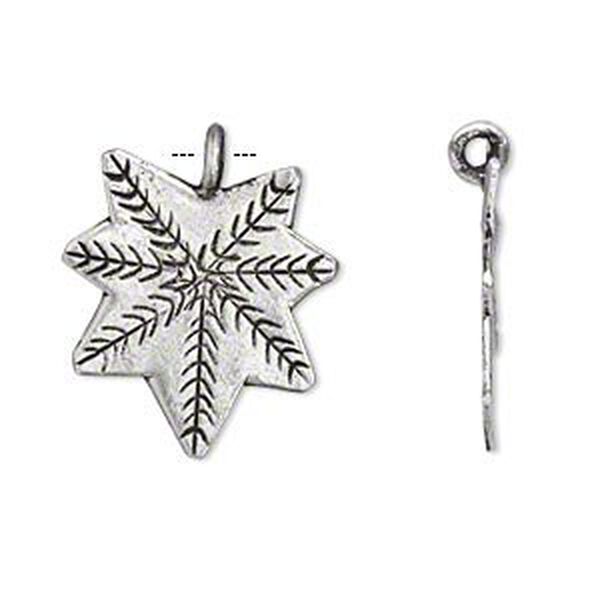 Charm, Hill Tribes, antiqued silver-plated brass, 20x18mm single-sided textured Japanese maple leaf. Sold per pkg of 2. image number 0