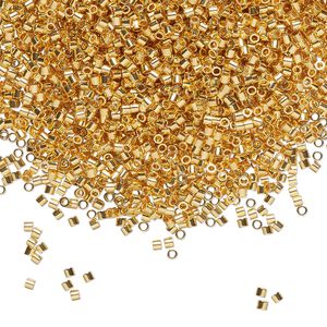 Seed bead, Delica®, glass, pkg/50g, #15 round, opaque 24Kt gold-plated (DBS-0031).