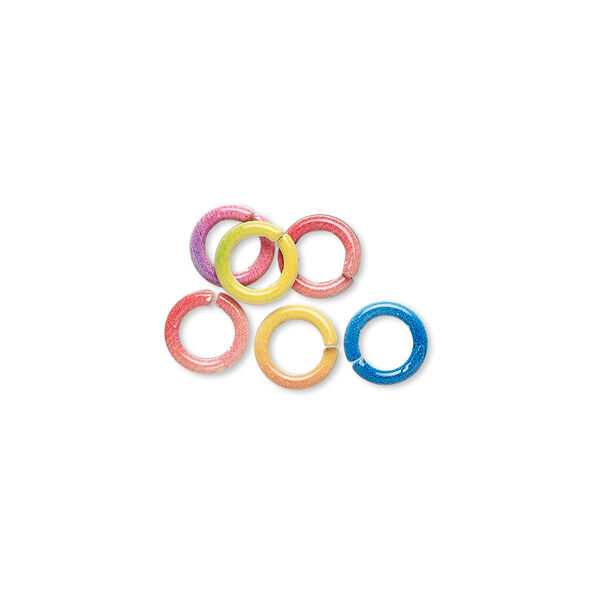 Jump ring mix, painted steel, mixed colors, 6mm round, 4.2mm inside diameter, 18 gauge. Sold per pkg of 6. image number 0