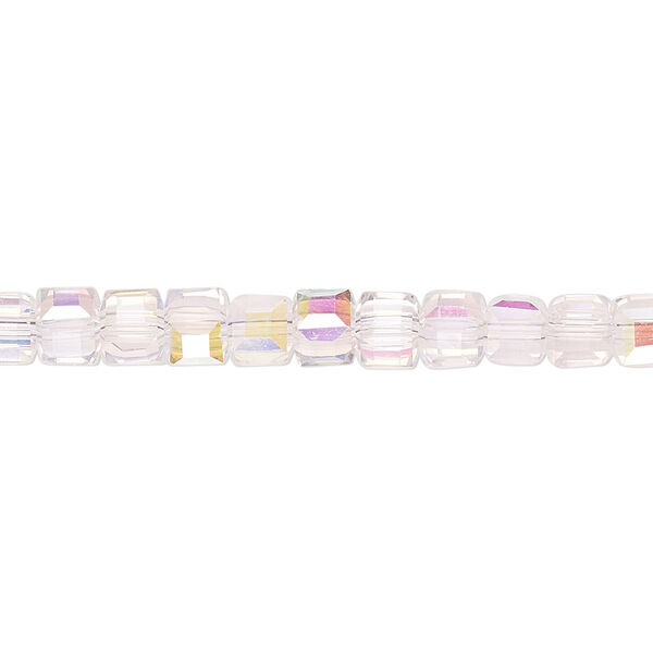 Bead 1pk 18 facets translucent pink AB, Celestial Crystal® 4mm cube 15.5-16 inch image number 0