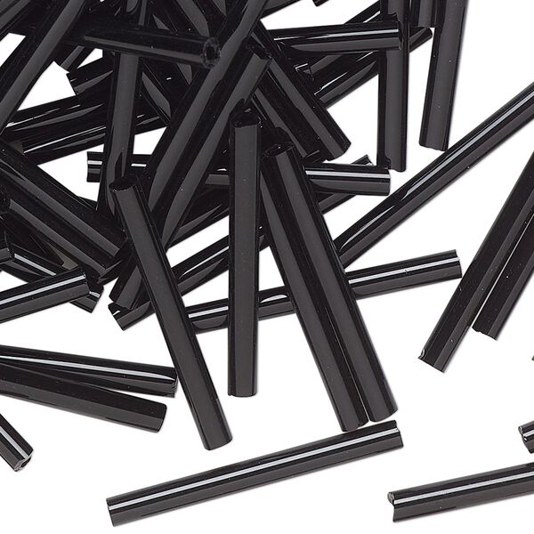 Bead, Preciosa Ornela Czech glass, bugle bead, pkg/50g, 1 inch, opaque black, (23980). image number 0