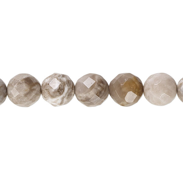 Bead, silver leaf jasper (natural), 8mm faceted round with 0.5-1.5mm hole, B grade, Mohs hardness 6-1/2 to 7. Sold per 15" to 16" strand. image number 0