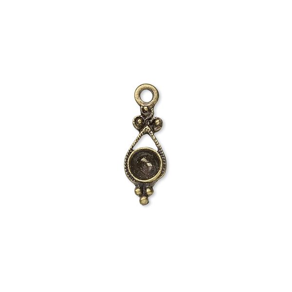 Drop, antique brass-plated "pewter" (zinc-based alloy), 14x6mm teardrop. Sold per pkg of 10. image number 0