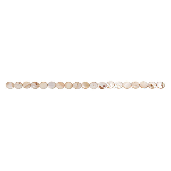 Mother-of-pearl shell 1pkg1, flat oval bead 15 inch light brown 12x9mm-12x10mm image number 1