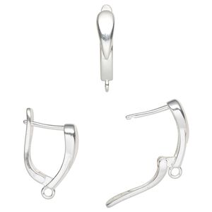 Ear wire leverback 1pkg2, 18mm / closed loop, 17 gauge silver-finished brass 1 pair