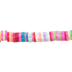Bead, polymer clay, opaque multicolored, 6x1mm flat flower. Sold per pkg of (2) 16-inch strands.