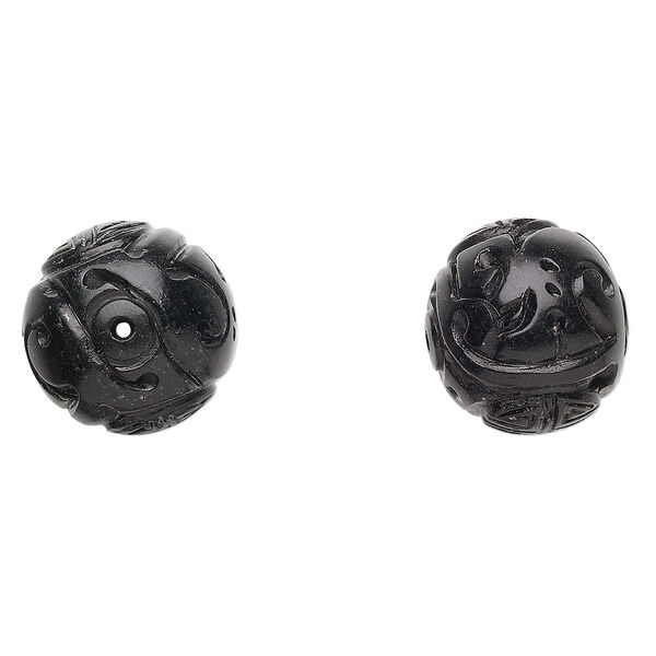 Jet 1pkg1, hand-carved round bead natural B grade, 20mm image number 0