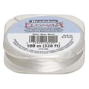 Cord, Beadalon® Elonga™, elastic, white, 0.3mm, 3-pound test. Sold per 100-meter spool.