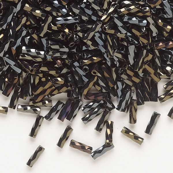 Bugle bead, Dyna-Mites™, glass, opaque iris gold, 6mm twisted. Sold per 50-gram pkg. image number 0