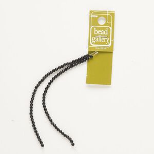 Bead, glass, opaque black, 3-4mm round, Sold per 10-inch strand, approximately 80 beads.
