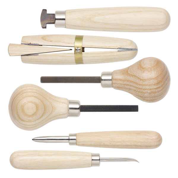 Tool set, steel / white ashwood / rubber wood / stainless steel, brown, 3-5/8 to 6-inch assorted tools. Sold per 6-piece set. image number 0
