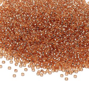 Seed bead, Miyuki, glass, pkg/35g, #15 rocaille, Duracoat® transparent silver-lined rose copper, (RR-4262).