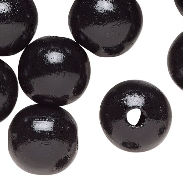 Bead, wood (dyed/waxed), black, 18mm round. Sold per pkg of 100. image number 0