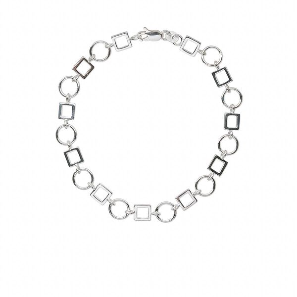 Bracelet, Create Compliments®, sterling silver, 6mm open square and 8mm round, 7 inches with lobster claw clasp. Sold individually. image number 0