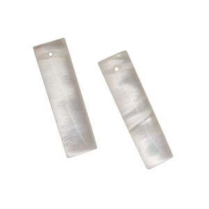 Drop, mother-of-pearl shell (natural), white, 25x8mm domed rectangle, Mohs hardness 3-1/2. Sold per pkg of 2.