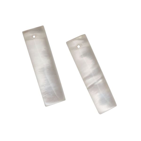 Drop, mother-of-pearl shell (natural), white, 25x8mm domed rectangle, Mohs hardness 3-1/2. Sold per pkg of 2. image number 0