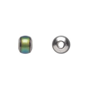Bead, acrylic and imitation rhodium-plated brass, multicolored, 10x7mm color-changing rondelle. Sold per pkg of 6.