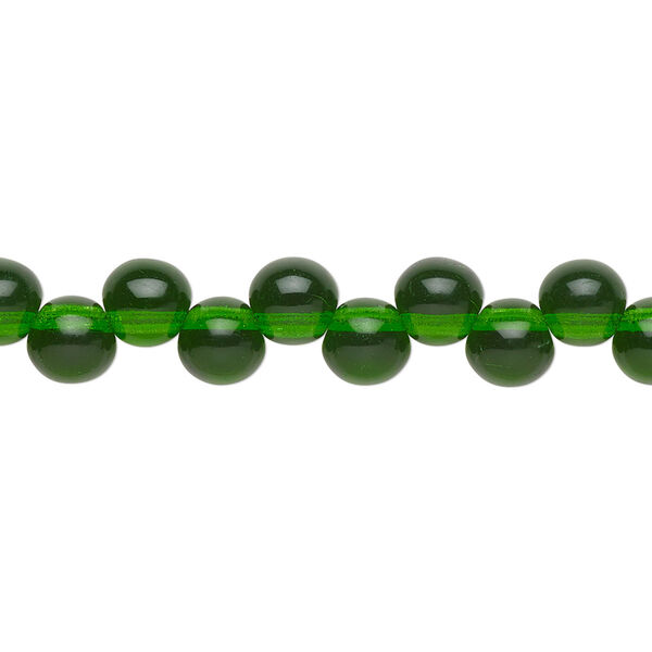 Bead, Preciosa, Czech pressed glass druk, transparent emerald green, 6mm top-drilled round. Sold per pkg of 30. image number 0