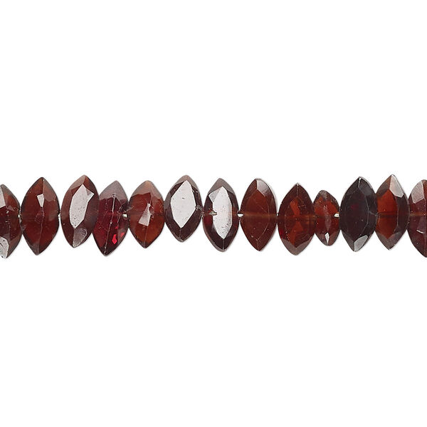 Bead, garnet (natural), 7x4mm-8x4mm hand-cut faceted puffed marquise, B grade, Mohs hardness 7 to 7-1/2. Sold per 8-inch strand, approximately 60 beads. image number 0