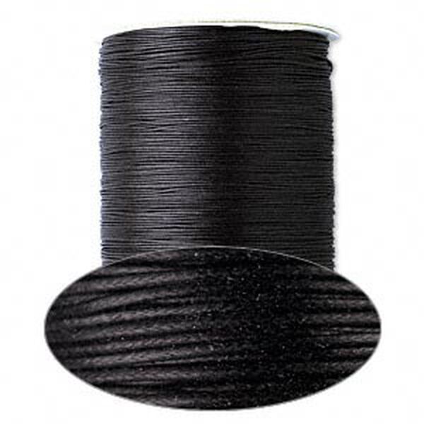 Cord, waxed cotton, black, 1mm round. Sold per 1,000-yard spool. image number 0