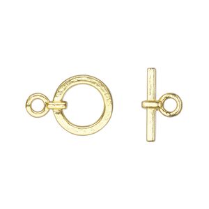 Clasp toggle 1pkg10 "pewter" (zinc alloy), 12.5mm round, gold-finished 1-strand