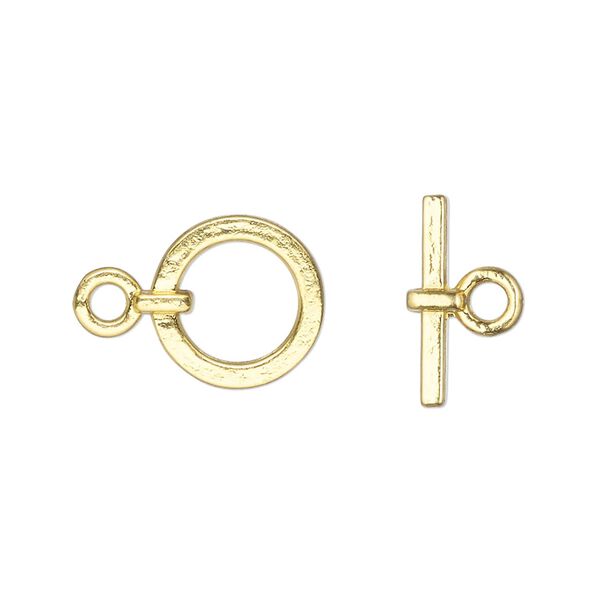 Clasp, toggle, gold-finished "pewter" (zinc-based alloy), 12.5mm round. Sold per pkg of 10. image number 0