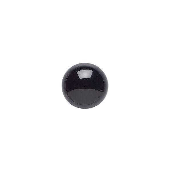 Cabochon, black onyx (dyed), 12mm calibrated round, B grade, Mohs hardness 6-1/2 to 7. Sold per pkg of 6. image number 0