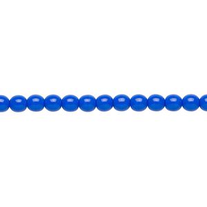 Bead, Czech glass druk, opaque blue, 4mm round. Sold per 15-1/2" to 16" strand.