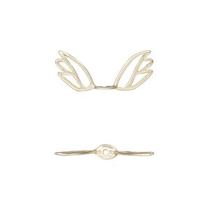 Bead, Amoracast®, satin-finished "vermeil," 21x8mm angel wing with cutout design. Sold individually.