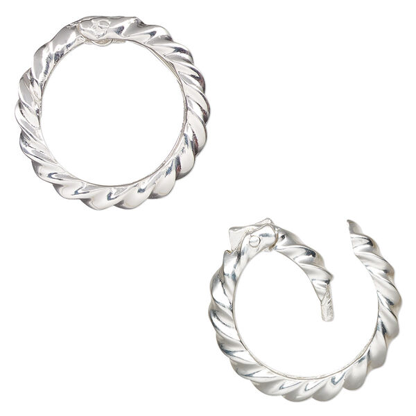 Clasp, self-closing hook, sterling silver, 21mm round with twisted design. Sold individually. image number 0