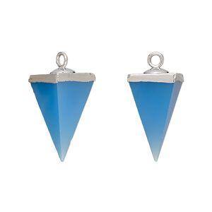 Drop, silver-plated blue chalcedony (dyed) and electroplated sterling silver, 19x9mm-20x10mm hand-cut 3D 4-sided point, Mohs hardness 6-1/2 to 7. Sold individually.