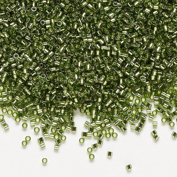 Seed bead, Delica®, glass, pkg/250g, #15 round, transparent silver-lined olive green (DBS-1207). image number 0