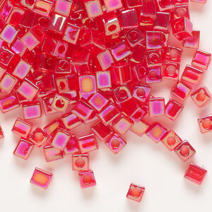Seed bead, Miyuki 1pkg10g, glass, 3.5-3.7mm square, translucent rainbow red (SB-254)