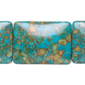 Mosaic "turquoise" (magnesite) 1pkg6, rectangle bead 30x22mm