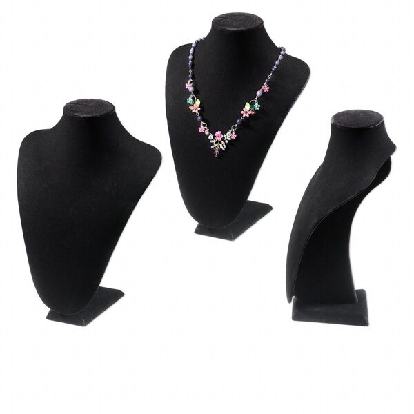 Display, necklace, velveteen, black, 12 x 9 x 4-1/4 inches. Sold individually. image number 0