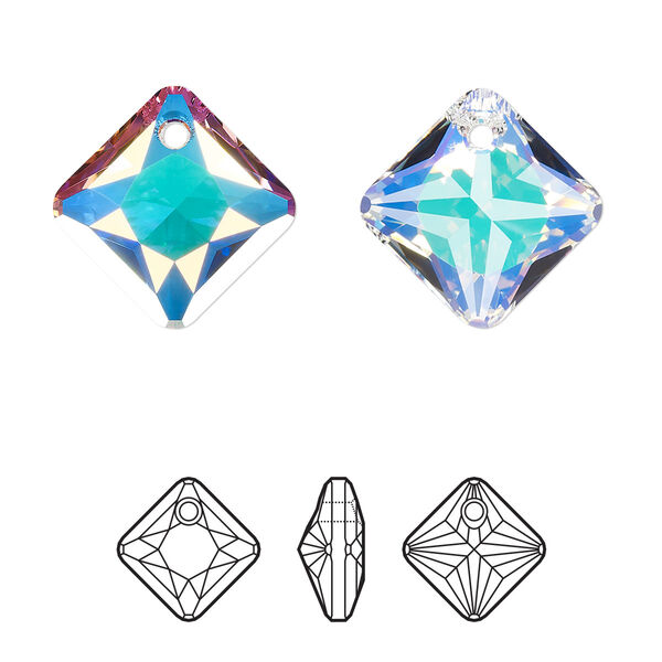Drop 1pk crystal AB, Crystal Passions® 16mm pendant princess cut 6431 image number 0