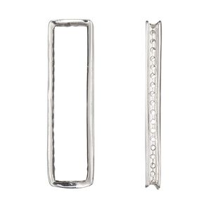 Component, Amoracast®, sterling silver, 38x10mm open rectangle with 3mm wide channel, 44 holes, fits 2-6mm bead. Sold individually.