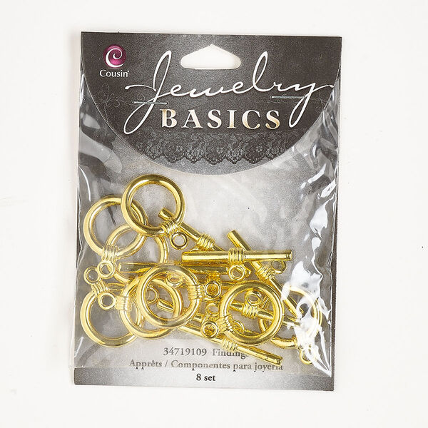 Clasp, toggle, gold-finished brass, 20mm round. Sold per pkg of 8. image number 0