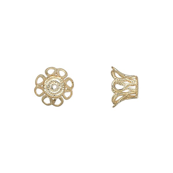 Bead cap, gold-plated brass, 9x6mm basket, fits 9-11mm bead. Sold per pkg of 100. image number 0