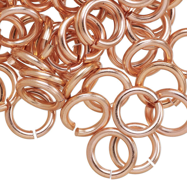 Jump ring, anodized aluminum, copper, 12mm round, 7.9mm inside diameter, 12 gauge. Sold per pkg of 100. image number 0