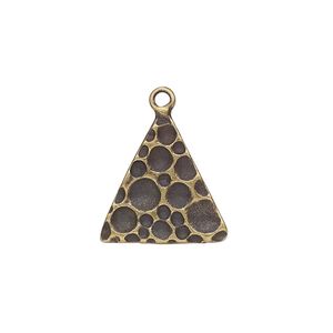 Drop, JBB Findings, antique brass-plated pewter (tin-based alloy), 18x18x17mm single-sided triangle with textured bubble design. Sold per pkg of 2.