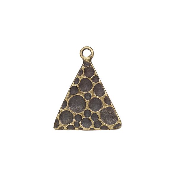 Drop, JBB Findings, antique brass-plated pewter (tin-based alloy), 18x18x17mm single-sided triangle with textured bubble design. Sold per pkg of 2. image number 0