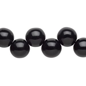 Bead, Preciosa, Czech pressed glass druk, opaque jet, 10mm top-drilled round. Sold per pkg of 10.