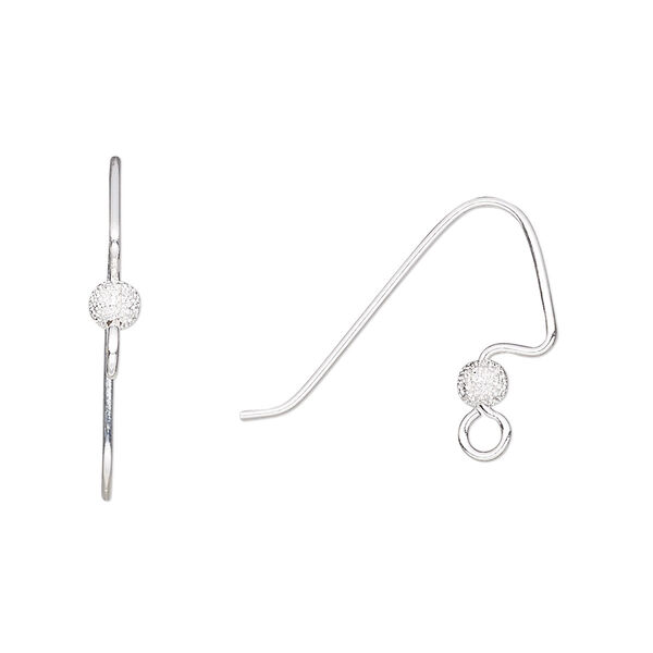 Ear wire, silver-plated brass, 18mm perfect balance angular fishhook with 3.5mm stardust ball and open loop, 22 gauge. Sold per pkg of 5 pairs. image number 0