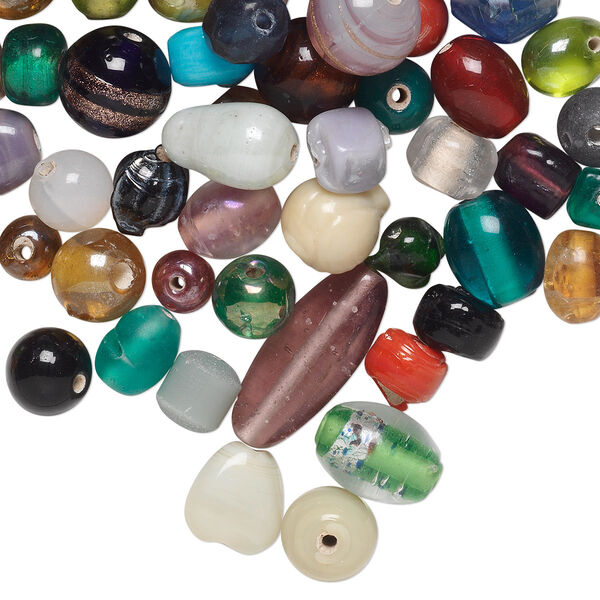 Bead mix, lampworked and pressed glass, mixed colors, 3-26mm mixed shape. Sold per 100-gram pkg, approximately 80-140 beads. image number 0