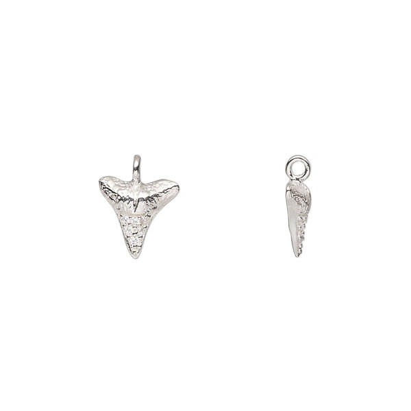 Charm, sterling silver and cubic zirconia, clear, 9x8.5mm shark tooth. Sold individually. image number 0